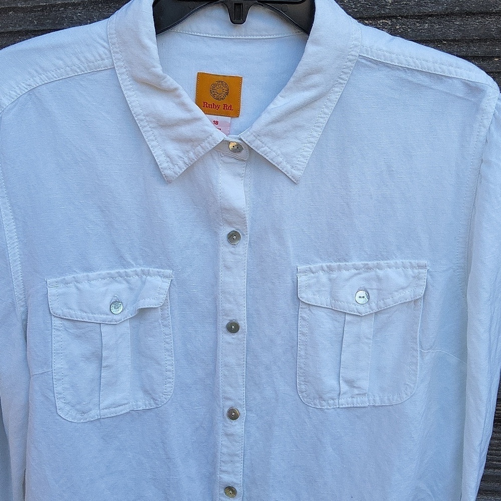 Ruby Rd. White Button Down Blouse Size 18 - Picture 3 of 10